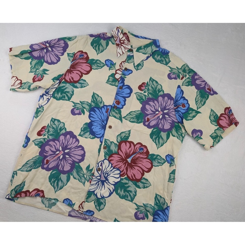 Reyn Spooner Floral Hawaiian Shirt Mens Medium Rayon